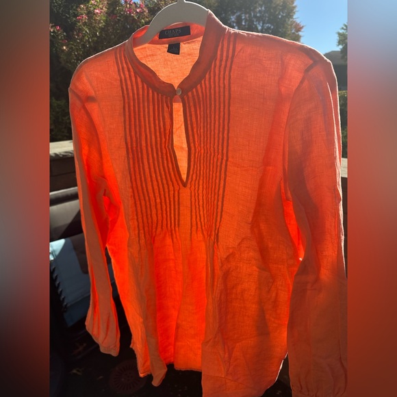 Tops - Ralph Lauren Chaps Rose Orange Linen Tunic Blouse Size Large.